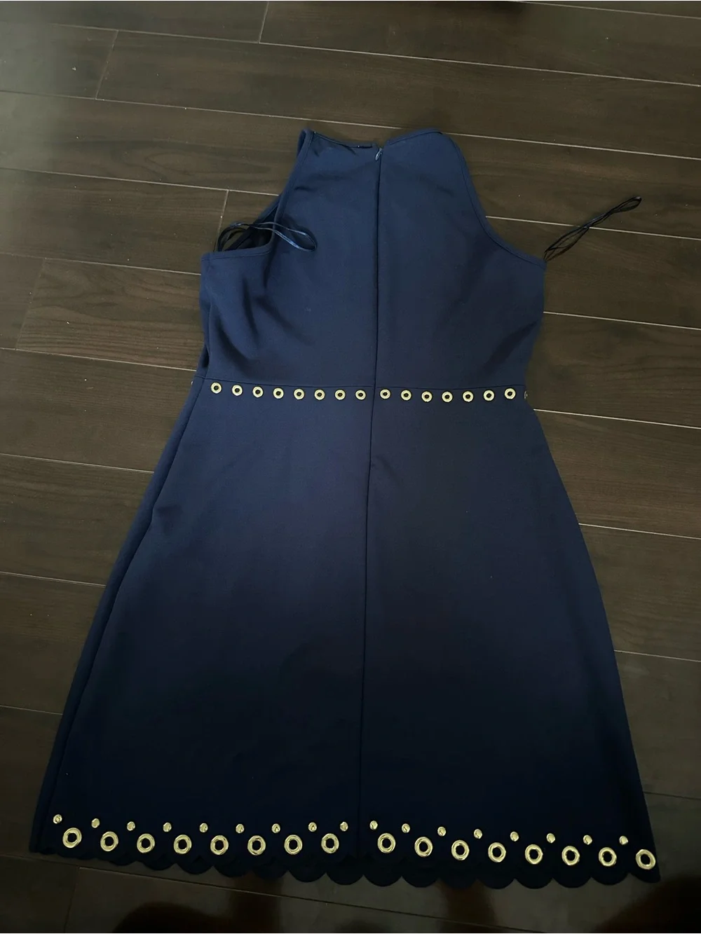 Michael Kors Navy A-Line Dress with Gold Eyelet Trim